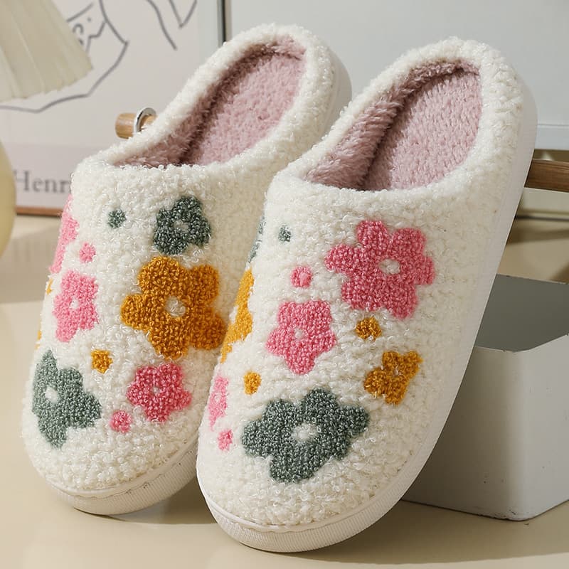 New Style Comfortable Home Cute Colorful Flowers Winter Cotton Slippers, Men's and Women's Couples Warm Indoor Slippers Wholesale
