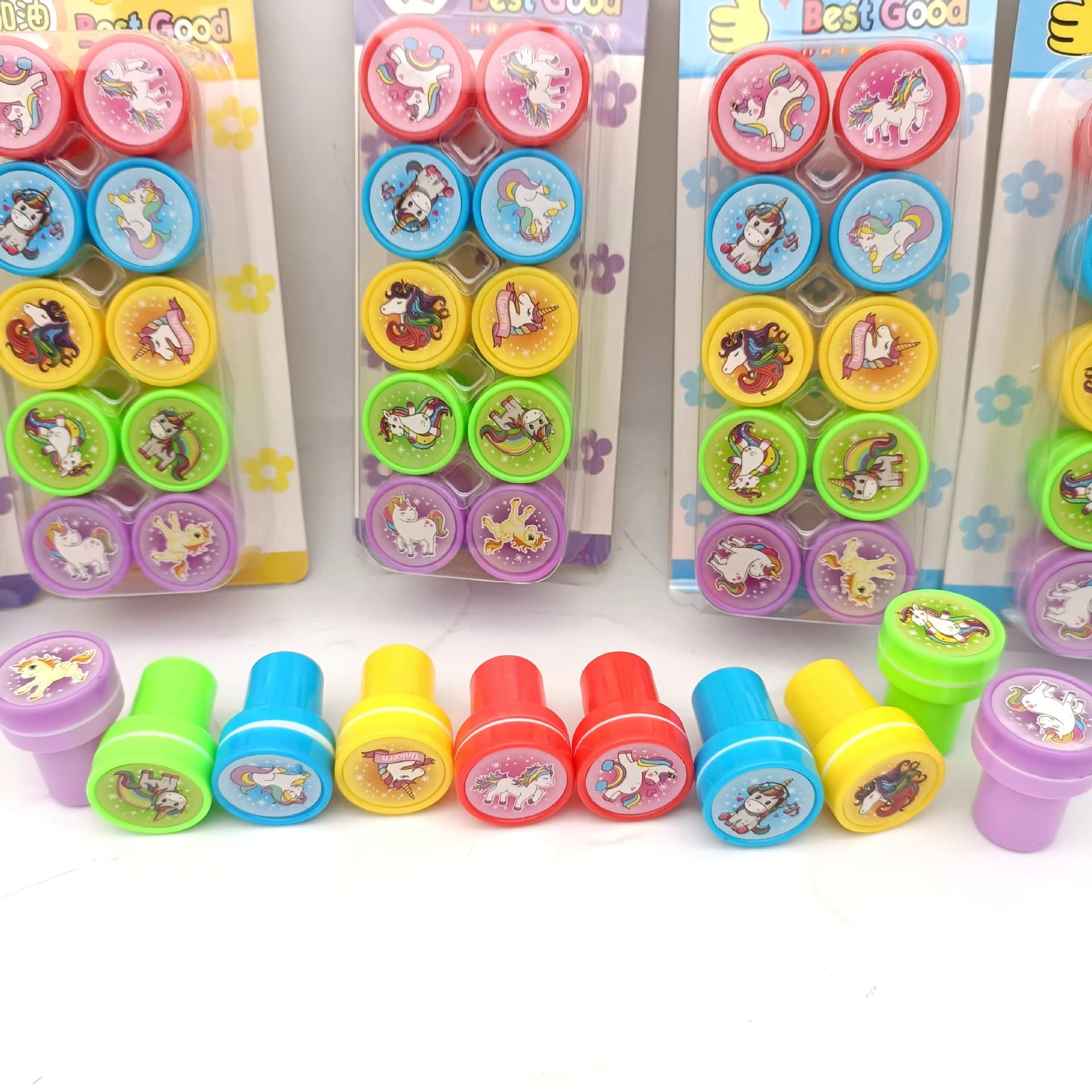 Cartoon unicorn stamps, 10 stamps per box, a popular online product with various designs and patterns, perfect as a kindergarten prize.