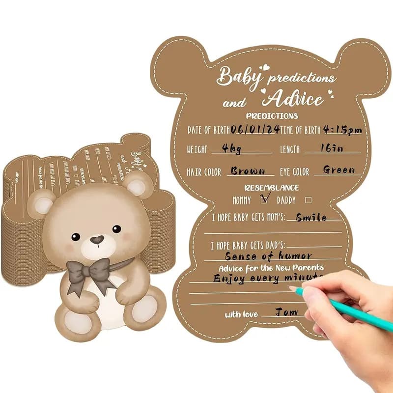 Amazon New Hot Selling Teddy Bear Card Baby Shower Card Double-Sided Writable Newborn Wishes Card Single Side