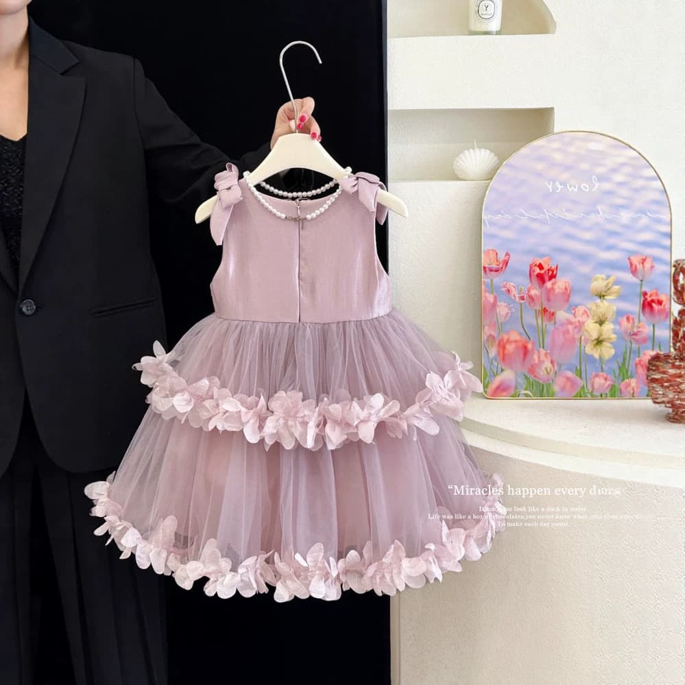 Girls' Dress 2026 Summer New Arrival Children's Elegant Petal Princess Dress Birthday Party Outfit