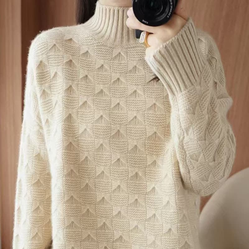 Solid Color Half Turtleneck Heavyweight Lightweight Breathable Cable Knit Fashion Loose Knitwear Women's Loose Comfortable Skin-Friendly Top