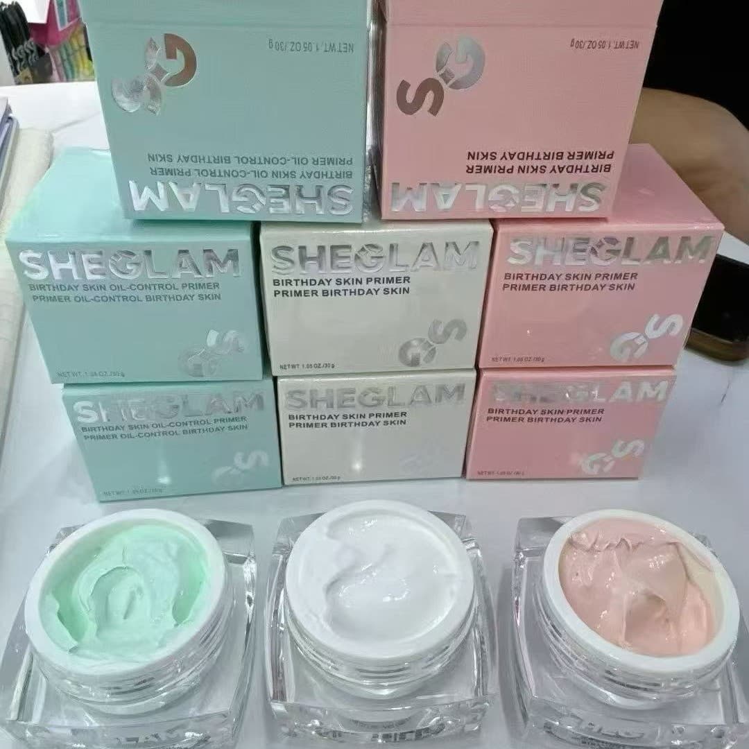 SHEGLAM makeup primer complete set of green, white, and pink three-color color corrector, redness neutralizer, brightening, soft-focus, pore-minimizing long-lasting makeup primer