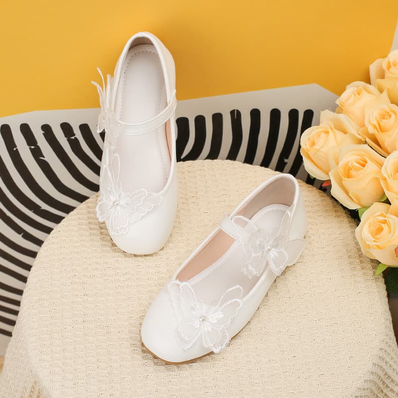 Girls Leather Shoes Baby Girl Flat Shoes Middle Big Child Princess Shoes Square Toe Student Loafers Flat Sole Middle Small Child Anti-slip