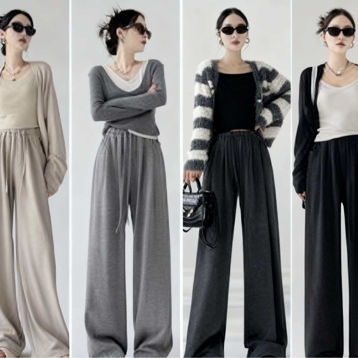 Factory-processed glutinous rice cloud-patterned fleece-lined, thickened, autumn and winter wide-leg trousers for women, floor-length, slimming casual pants.