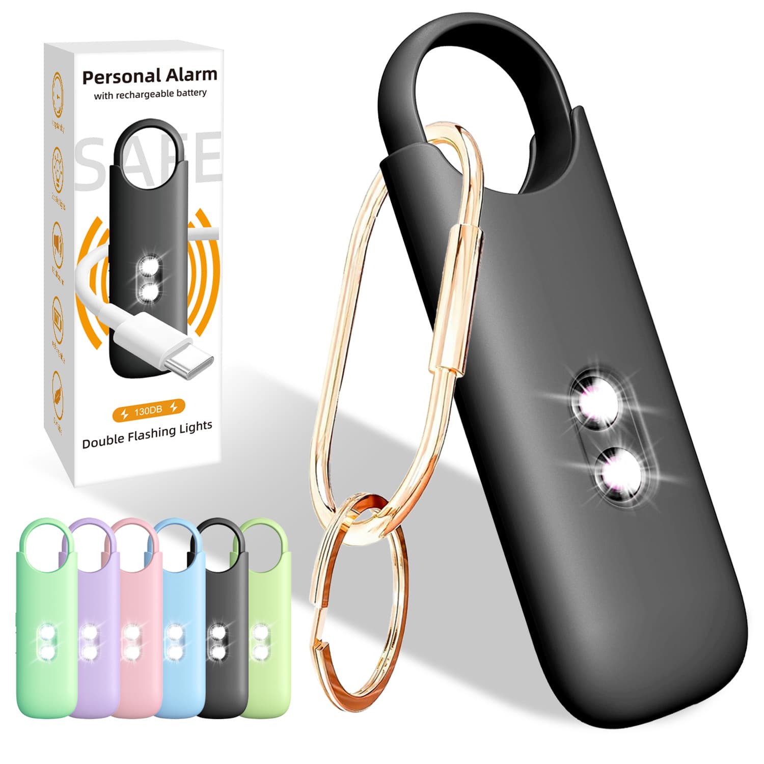 Portable Outdoor Personal Safety Alarm with Dual Strobe Lights, Sound and Light Anti-Harassment Self-Defense Tool for Women