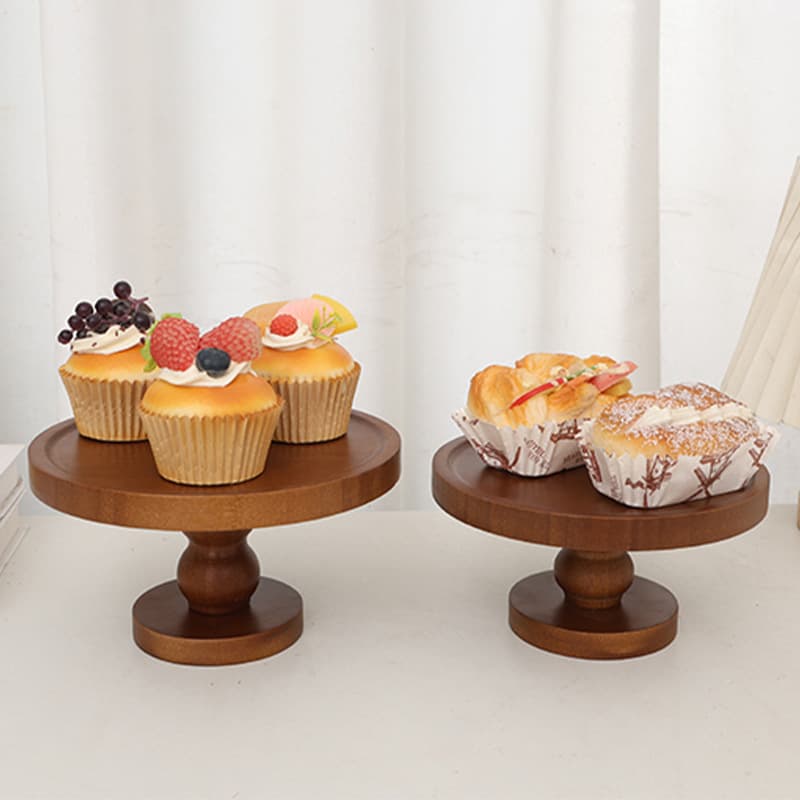 Solid wood round high-foot tray for home living room cake decoration fruit snack tray party welcome snack high-foot tray