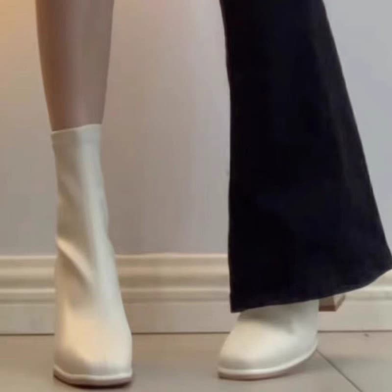 909 Off-White Ankle Boots Women's Autumn/Winter New French Style Elegant Versatile High Heels Slim Boots Martin Boots 7CM