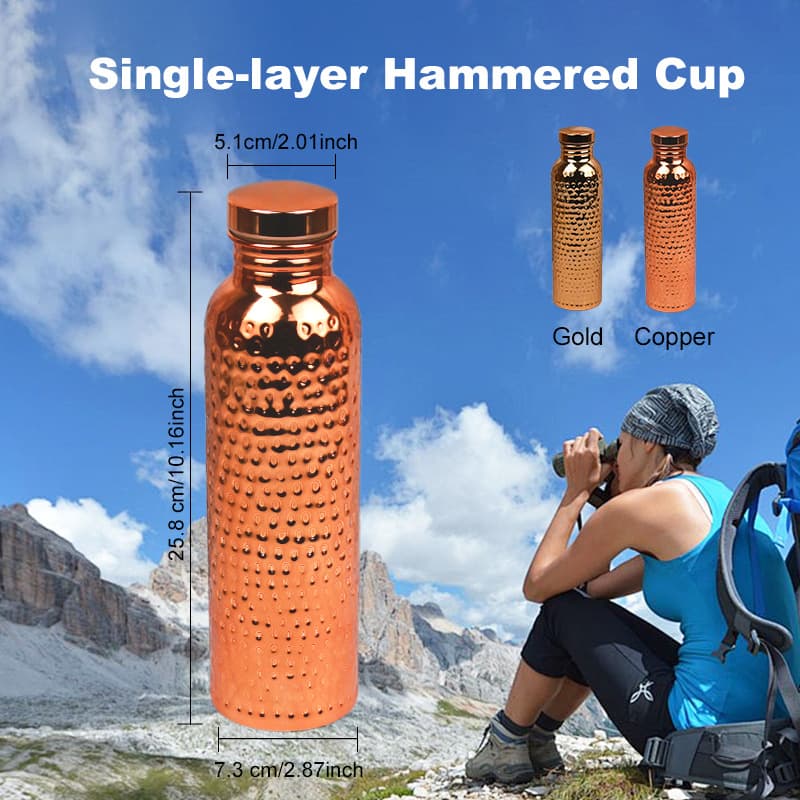 Vintage Hammered Copper Stainless Steel Sports Water Bottle Large Capacity with Cleaning Brush