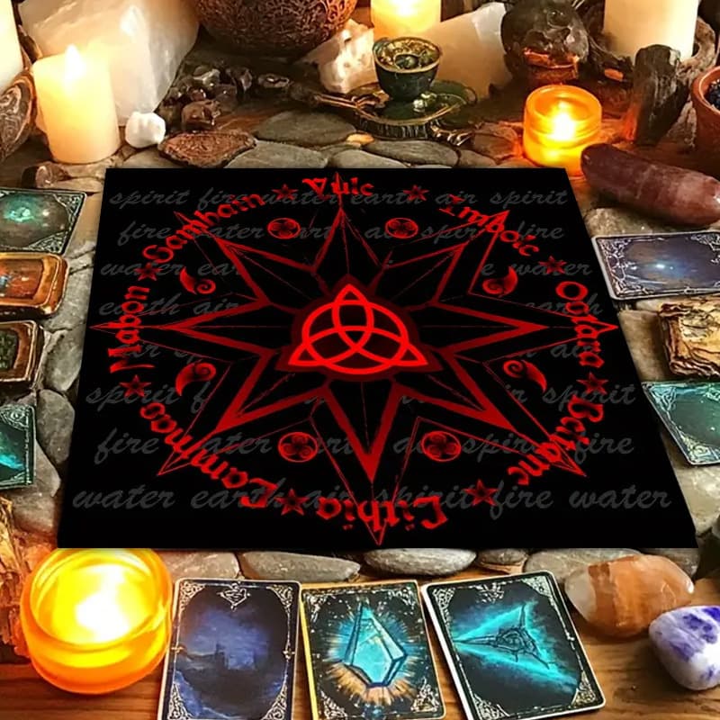 Cross-Border Hot Selling Vintage Moon Phase Cat Altar Cloth Five-Pointed Star Tarot Card Black Oracle Mat Tarot Tablecloth Mat Cloth