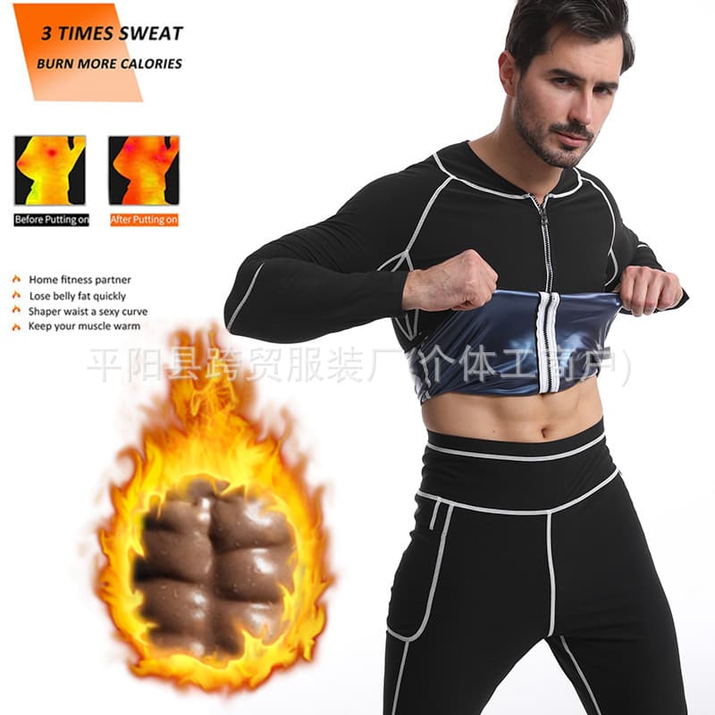 Cross-border Big Size Men's Fitness Sweat Suit Shapewear Outdoor Sports Long Sleeve Set Cross-border Waist Shaper