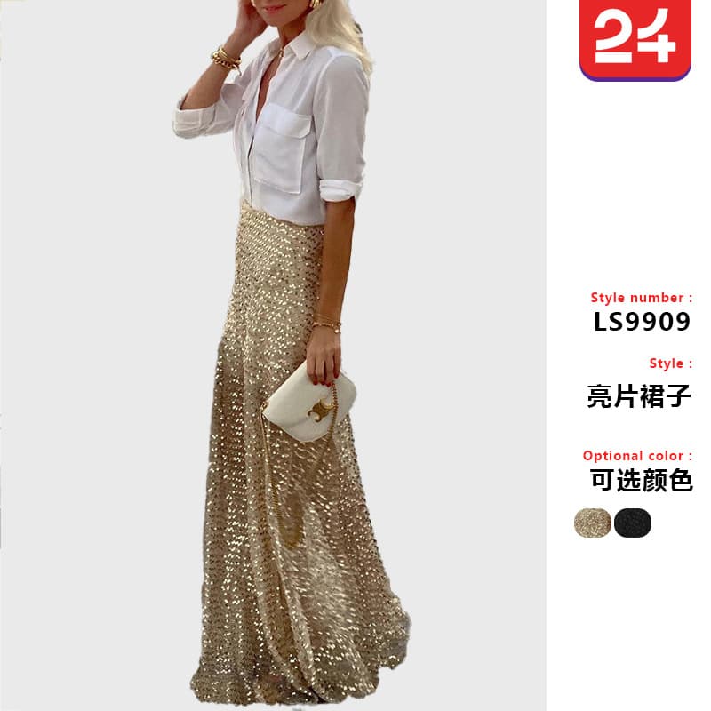 2025 Spring/Fall Cross-border Amazon & Independent Site Direct Sales Women's Sequin Long Skirt