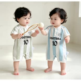 Baby Summer New Style Short Sleeve Bodysuit Boy Cute Vertical Stripe Romper Soccer Outfit Romper Going Out
