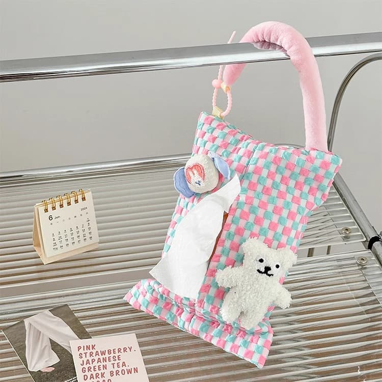 ins fabric tissue box hanging tissue bag car tissue box napkin storage bag plaid ins style home