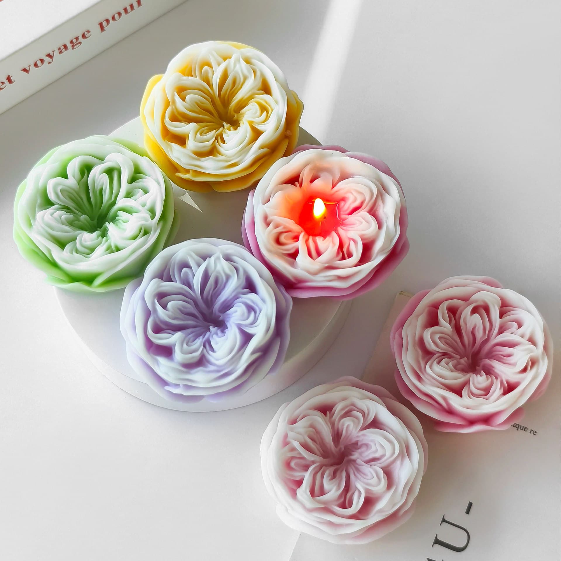 Jiahui Mei Rose Flower Aromatherapy Candle Mold DIY Handmade Soap Candle Peony Flower Cake Silicone Mold