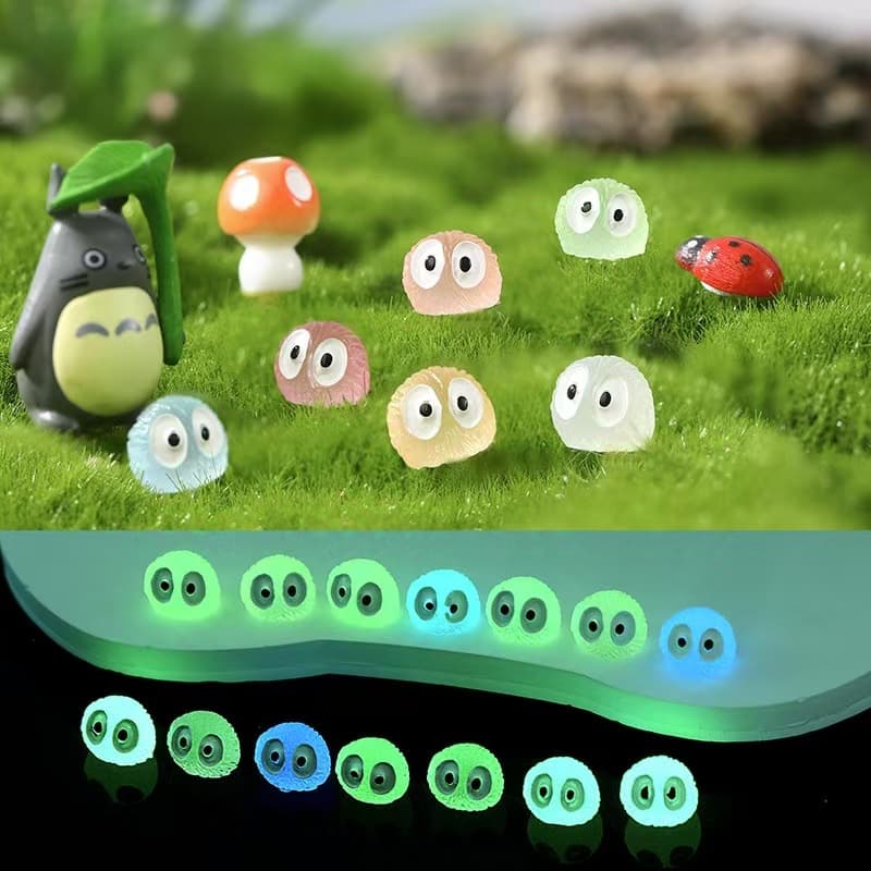 Miniature Creative Glow-in-the-Dark Colorful Little Black Dust Spirit Doll Moss Decoration Resin Craft Small Ornament