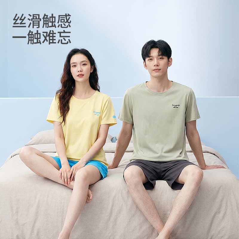 Modal Cotton Short Sleeve and Shorts Couple Pajama Set, Summer Thin Breathable Home and Outing Dual-Purpose