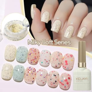 Milky White Glitter Gel Nail Polish 2025 New Trend Yogurt White Oreo Sparkle Color Chip Cheese Gel