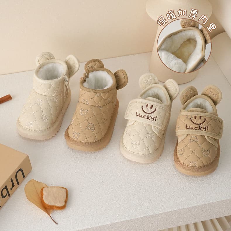 Baby snow boots for children aged 1-3 years old, winter style, baby walking shoes, girls' toddlers' fleece-lined and thickened cotton boots, boys'