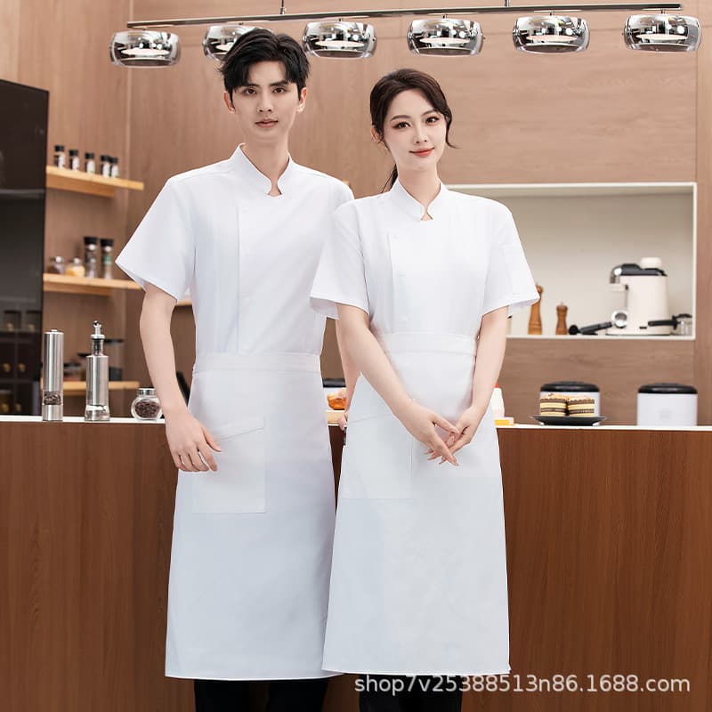 Hotel Chef Uniform Short Sleeve Back Kitchen Uniform Baking Cake Shop Catering Chef Workwear Summer Thin Short Sleeve Women