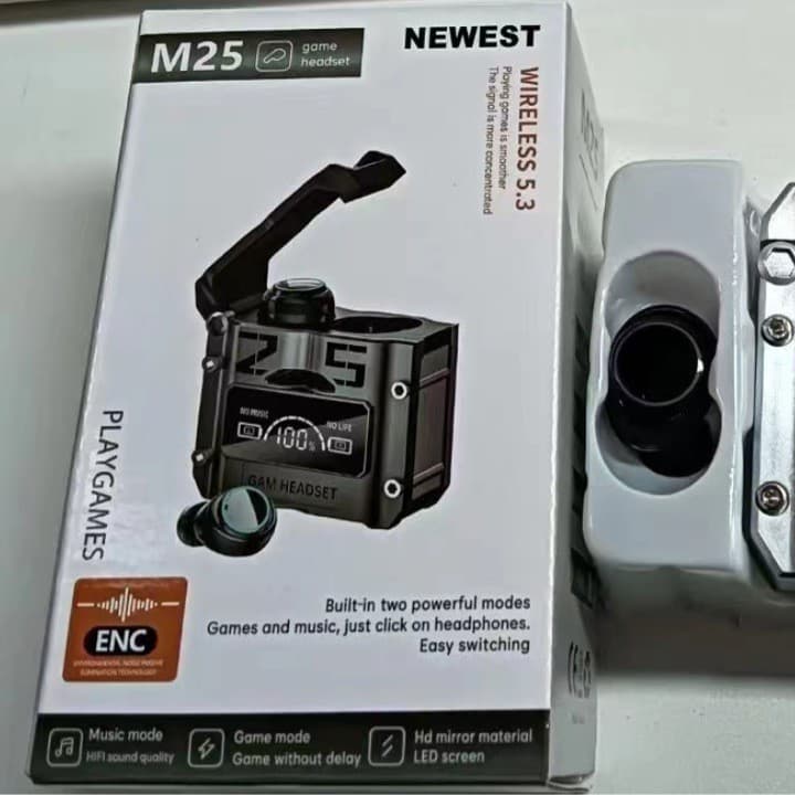 M25 Bluetooth Headset Wireless Touch Metal Mecha Style Low Power E-Sports Game Digital Display Headset
