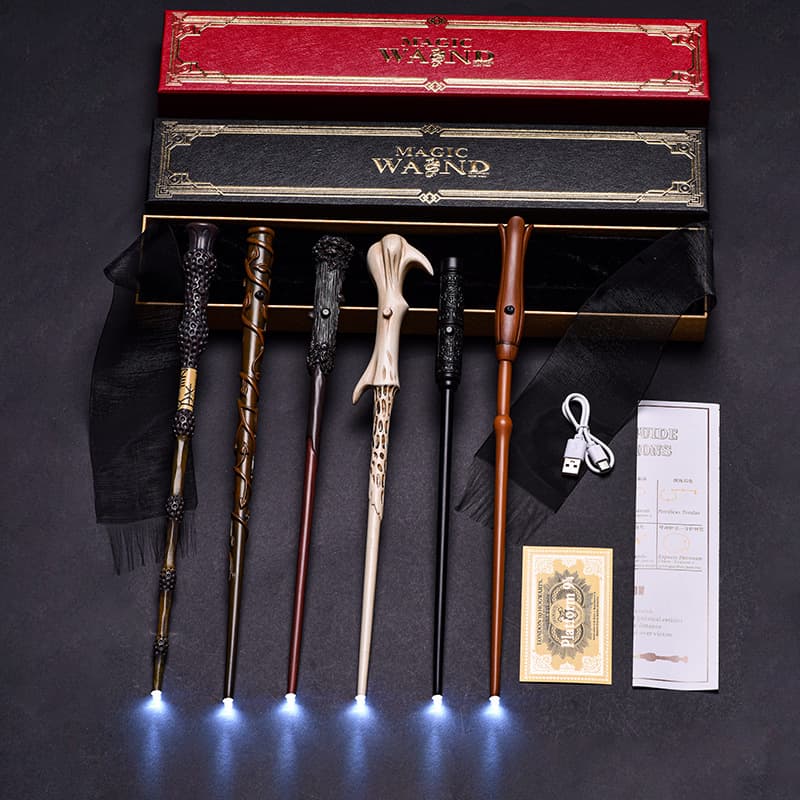 Harry's wand, Potter's luminous rechargeable elderberry magic wand, carved wand, Hermione's USB rechargeable luminous wand