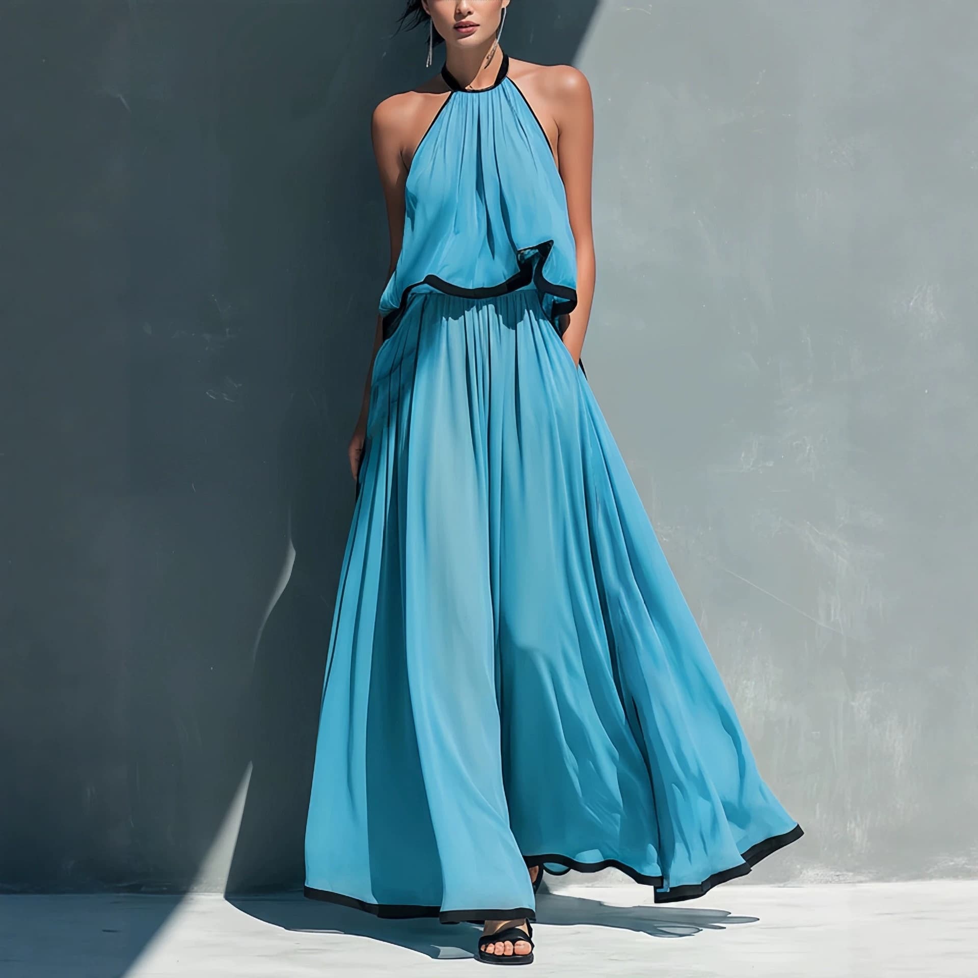 Beach Vacation Style Elegant Halter Neck Long Dress Set Northwest Travel Dress Morning Robe Wedding Dress Toast Dress Gown