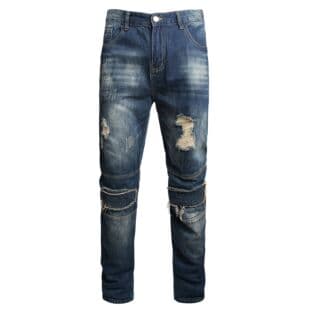 2023 Cross-Border Exclusive New Biker Jeans Men Knee Ripped Embroidery Jeans Biker Pants Men