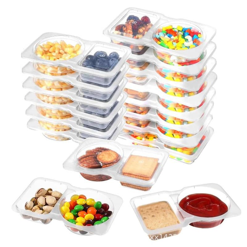 Cross-Border New Double-Compartment Condiment Container with Lid, Reusable Dipping Container, Disposable Sauce Box