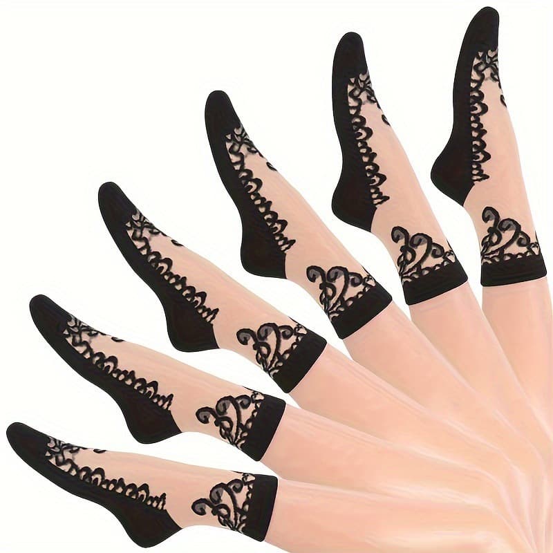 2026 New Cross-border Drop Shipping 6 Pairs Ultra 3D Textured Thin Lace Top Socks