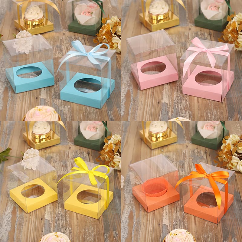 Cross-border macaron color card transparent cupcake packaging box one piece muffin tart baking dessert packaging box