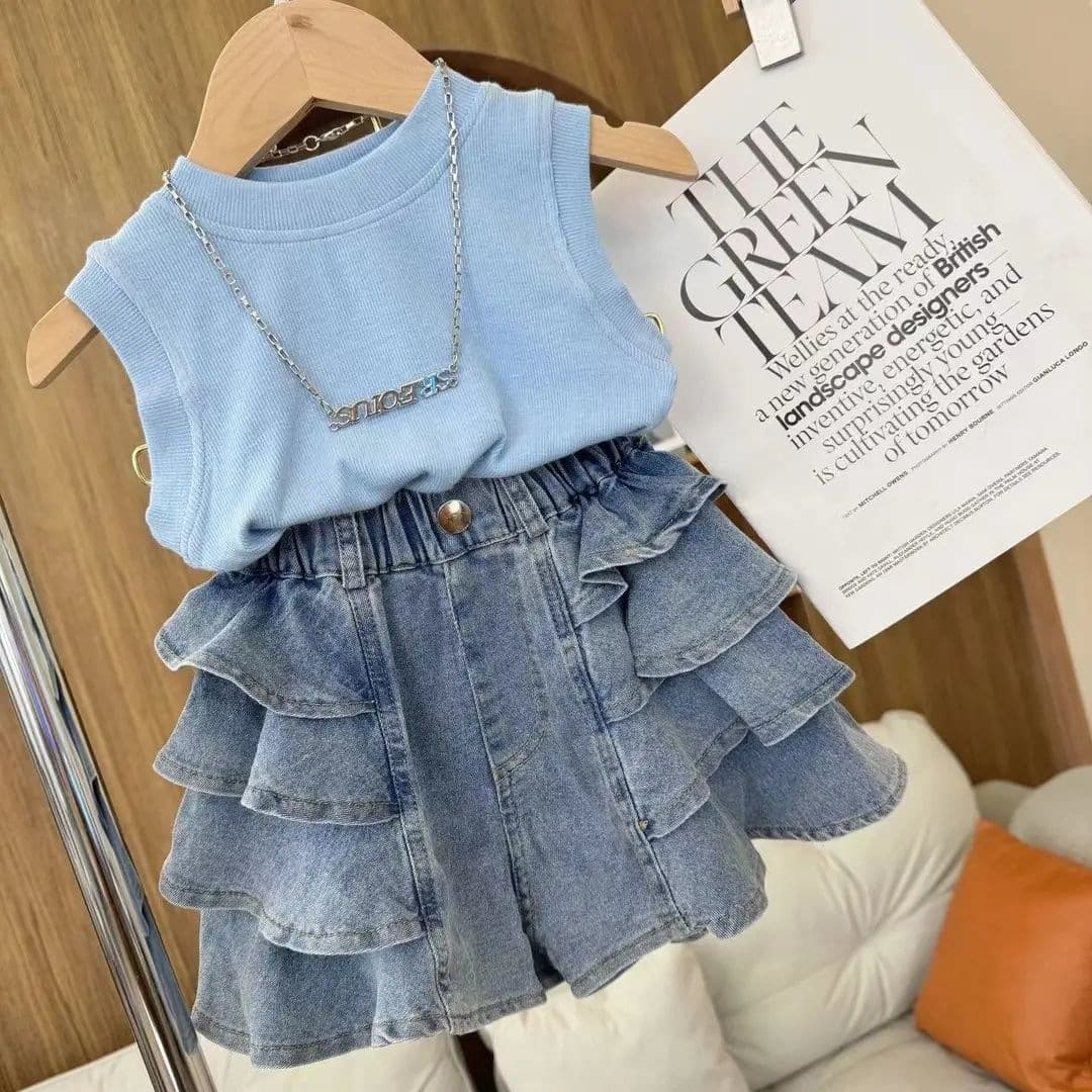 Girls Summer Set 2026 New Sleeveless Vest Trendy Pure Color Stylish Sweet Pleated Skirt Pants Korean Style