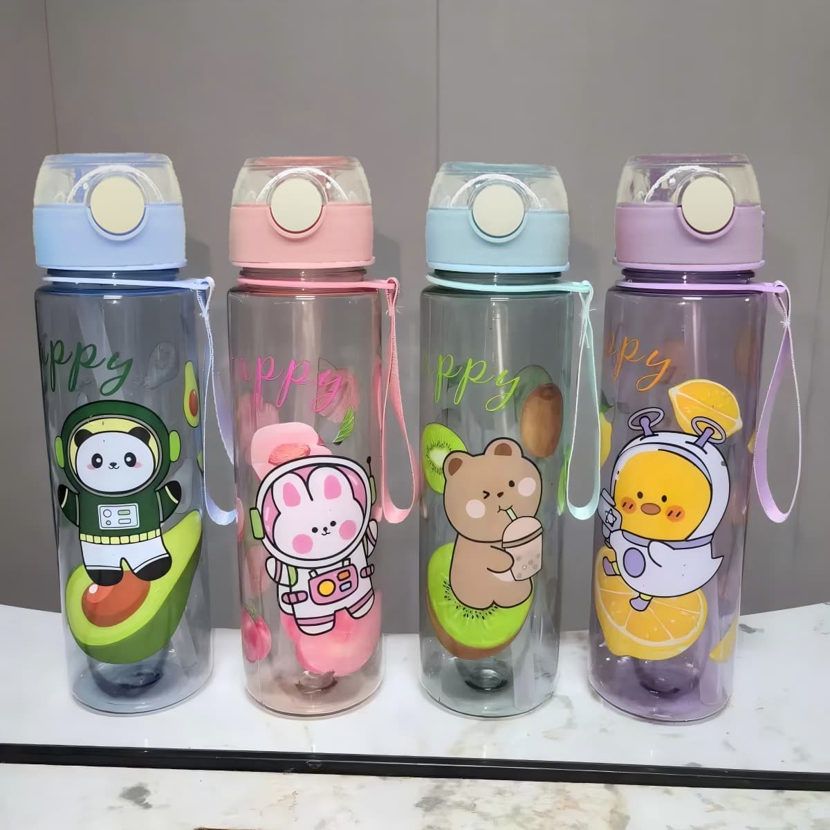 New Children's Summer Straw Water Bottle High Appearance Simple Pop-up Cup Plastic Straw Cup School Drinking Cup