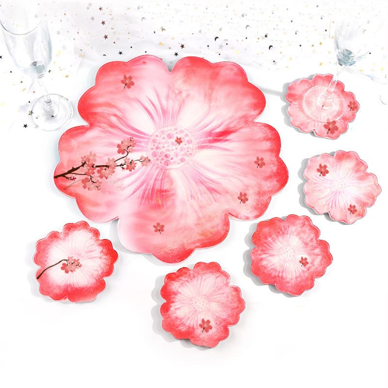 Cherry Blossom Tray Resin Mold DIY Petal Resin Tea Tray Set Fruit Tray Coreless Flower Coaster Silicone Mold