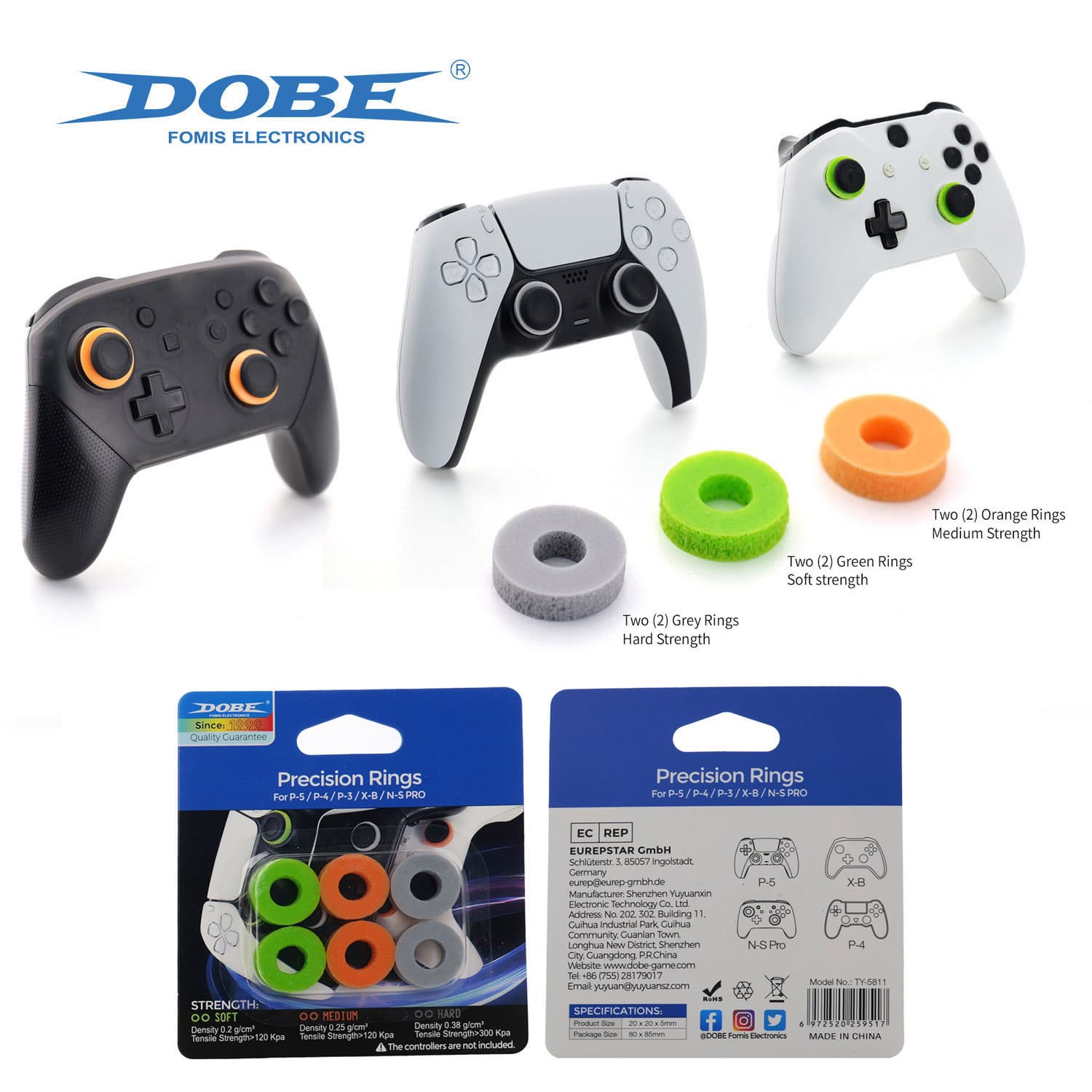 PS5/PS4/XBX/SwitchPRO Game Controller Universal Joystick Silicone Buffer Ring 6-Pack TY-5811