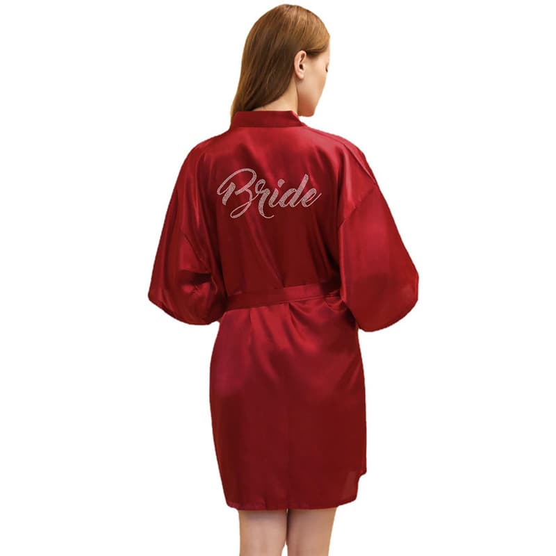 Crystal Embellished Bride Makeup Cardigan Robe Summer Thin Short Sleeve Morning Robe Wedding Robe Faux Silk Luxury