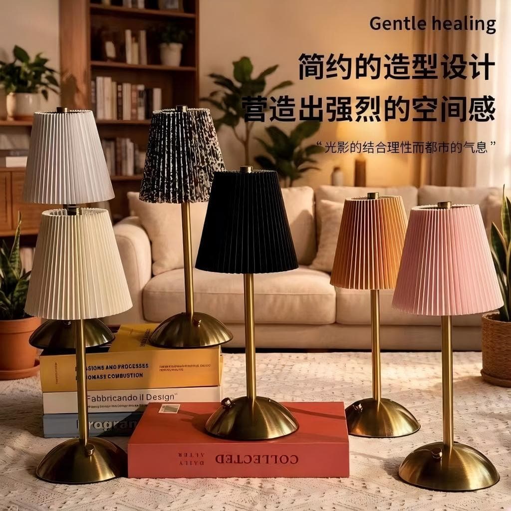 Fabric Table Lamp Cross-Border Pleated Night Light Home Decor Ornament Bar Bedroom Living Room Ambient Light Dimmable