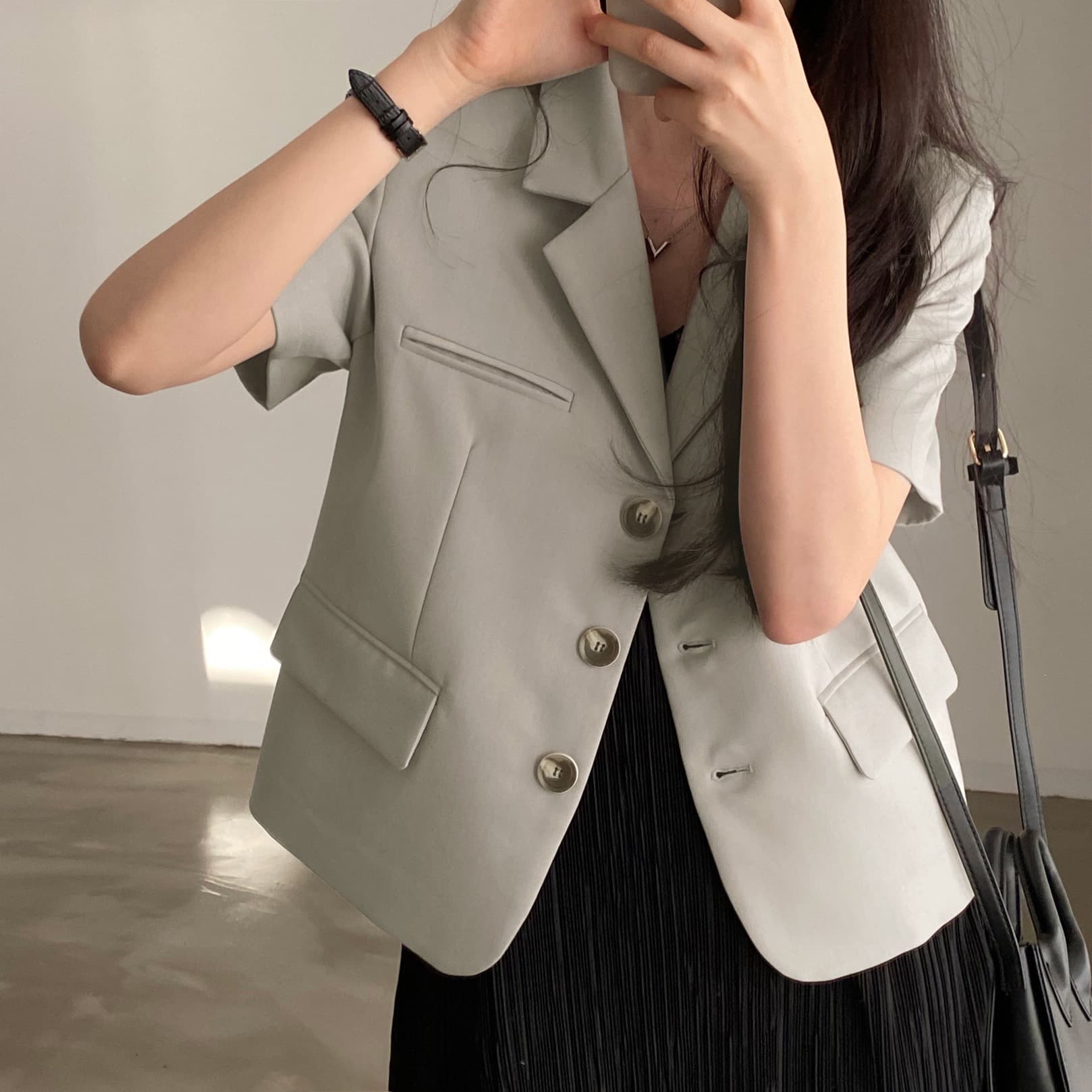Korean chic lapel three-button design large size loose casual short-sleeved suit jacket top for women 15621
