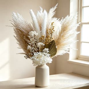 Dried Flower Bouquet with Reeds, Natural Home Dining Table Decoration for Wedding Decor