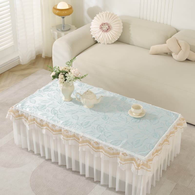 Coffee Table Cloth Embroidered Cover Set, TV Cabinet Full Wrap Table Mat, Simple Rectangular Tablecloth with Anti-Slip Embroidery