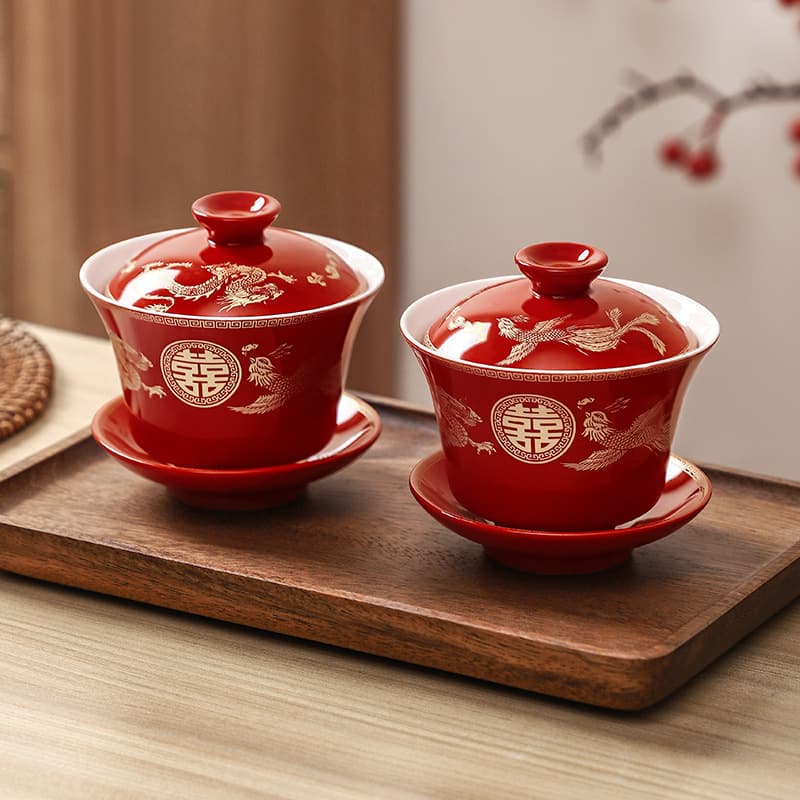 Tea set, wedding bowls and chopsticks set, celebratory bowls, toasting tea set, a pair of bowls, a complete collection of red wedding dowry items.