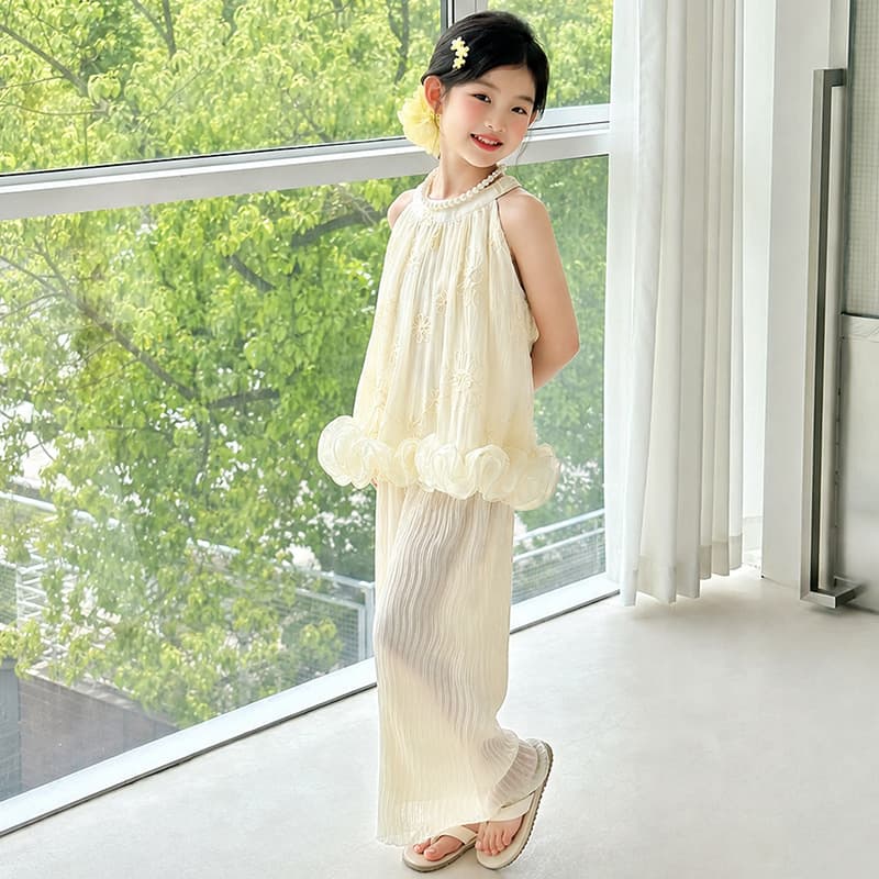 Girls' Halter Strap Set Summer 2026 New Style Kids' Trendy Korean Fashion Wide-Leg Pants Summer Outfit
