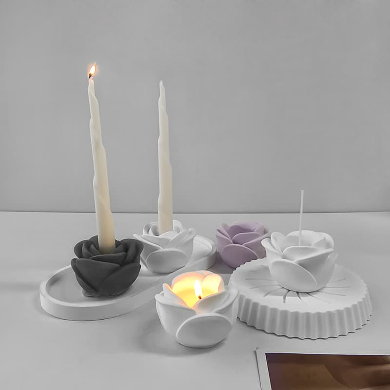 Jiahuimei Rose Candle Holder Silicone Mold Flower Gypsum Candle Base Mold DIY Cement Flower Pot Vase