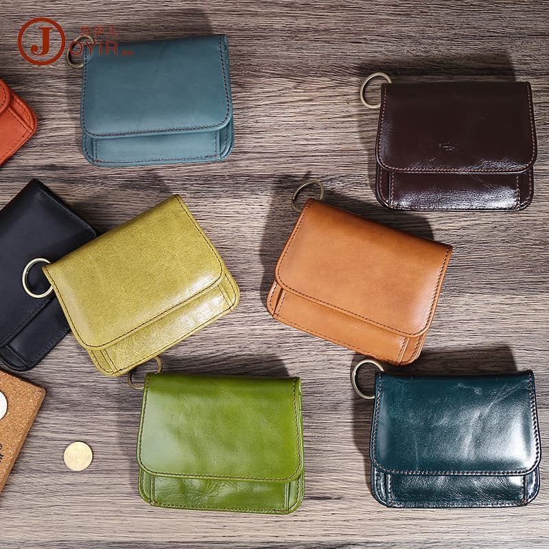 Genuine Leather Short Wallet for Women Handheld with Key Ring Multi-card Slot RFID Mini Wallet Fresh Sweet Style Daily Use