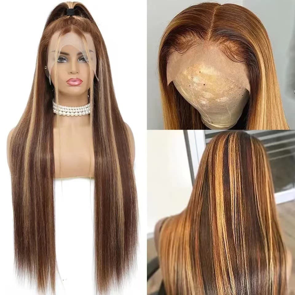 European and American long straight hair front lace wig piano color 13X4 human hai lace wig r full headgear ready in stock