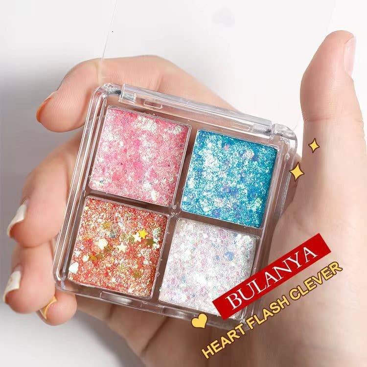 Rihao 4-Color Gel Glitter Eyeshadow Palette Pumpkin Cherry Sparkle Stage Makeup Eyeshadow Palette Domestic Brand