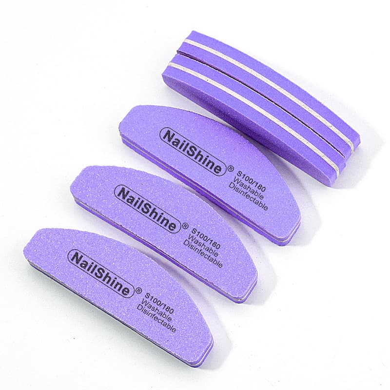 In-Stock 9cm Short High-Elastic Sponge File Mini Half-Moon Shaped Nail File Washable Durable Purple Nail File Strip