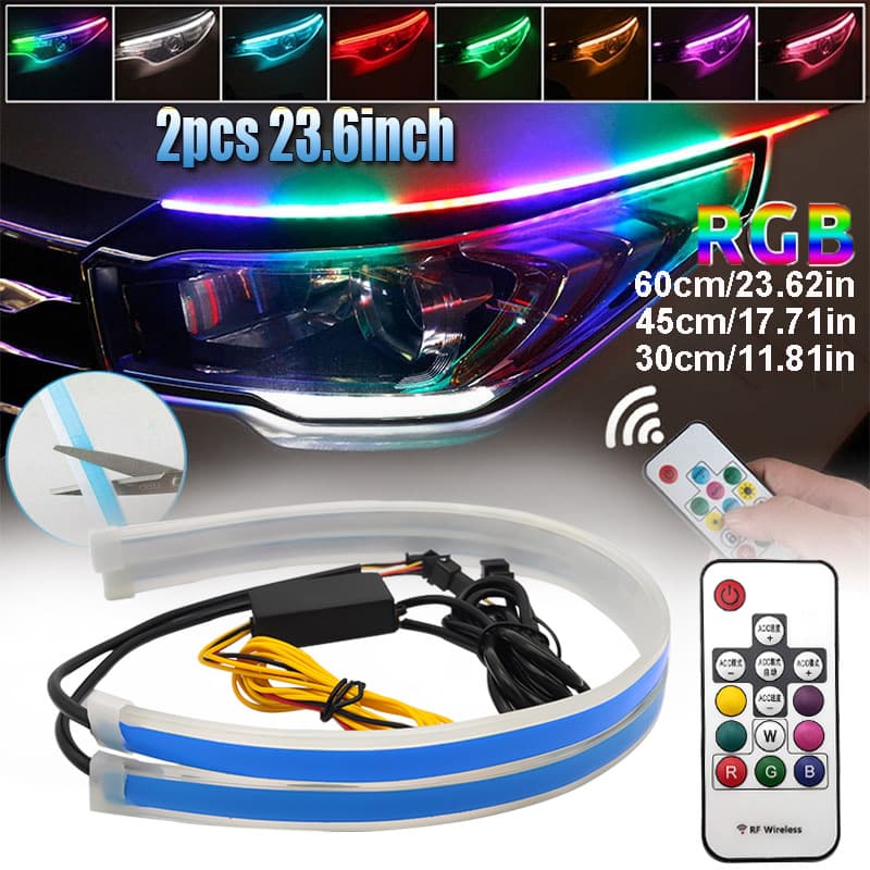 Car running water racing crystal tear eye lamp led daytime running light 16 lights colorful streamer LED steering external waterproof light