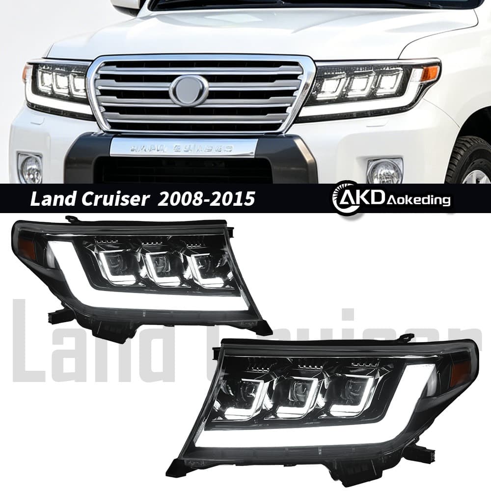 For 2008-2015 Toyota Land Cruiser Headlight Assembly Triple Projector LED Projector Headlight Flowing