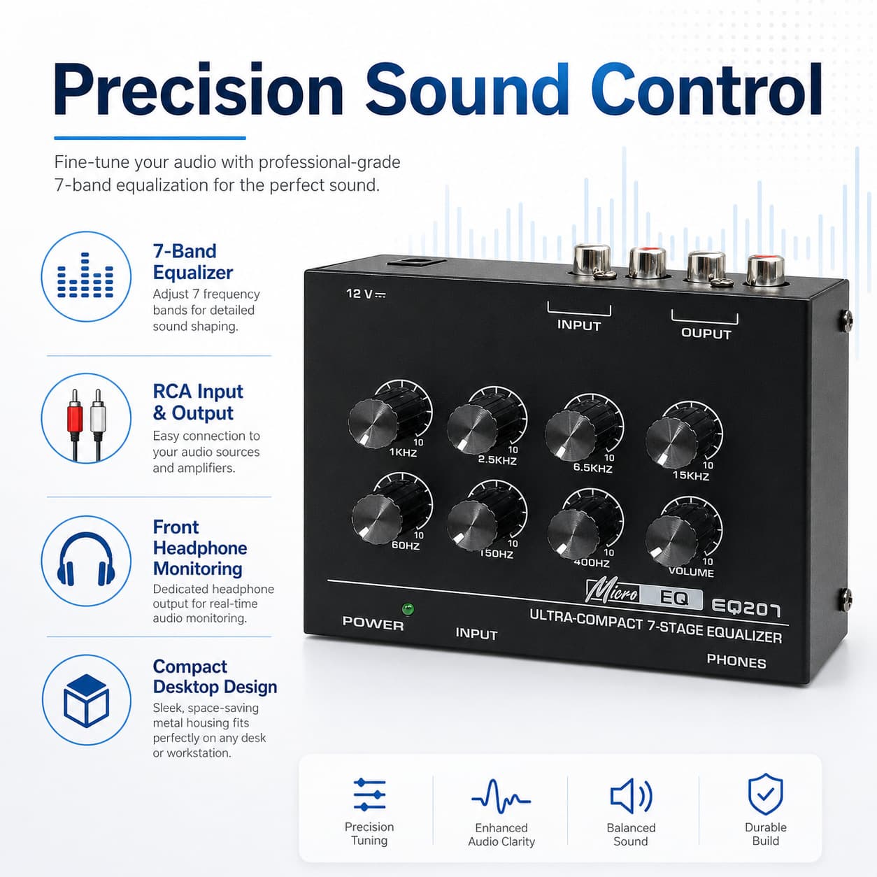 Ultra-compact 7-band equalizer, audio EQ tuning crossover audio amplifier, car EQ equalizer