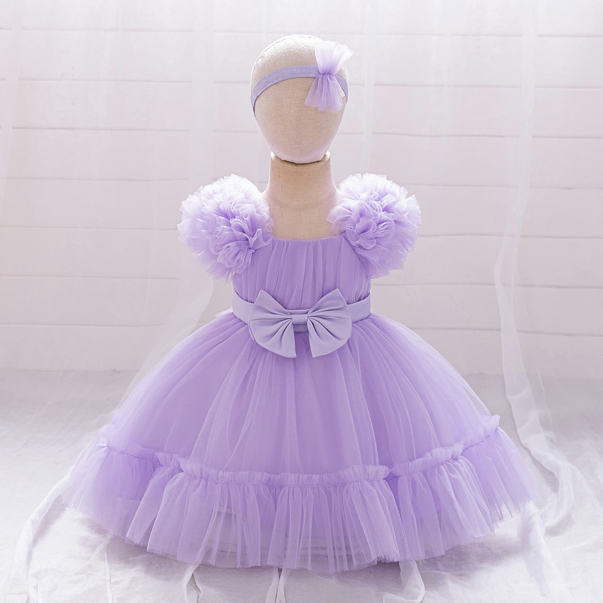 Children's Princess Dress Baby Dresses, Bow Mesh Host Piano Performance Gown